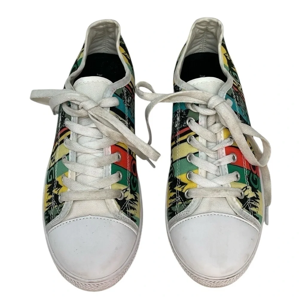 GONE SKIING Shoes Converse Style Sneakers Yellow White Green Size 7 Women 5 Mens
